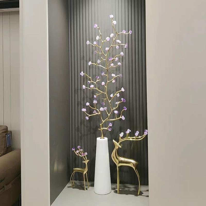 轻奢落地摆件水晶发财树装饰品入户玄关走廊细长电视柜壁龛艺术品