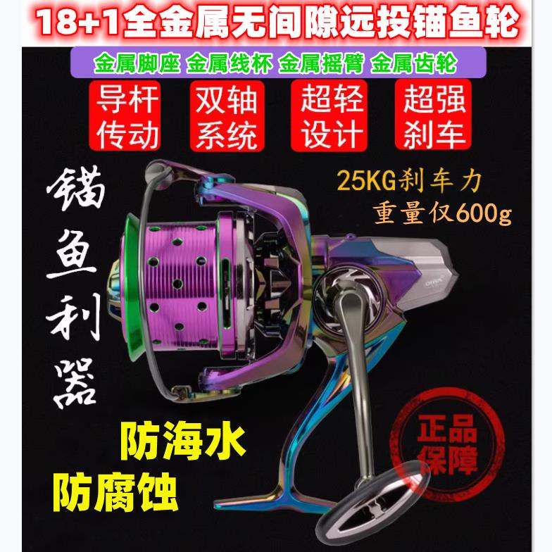 日本进口超轻全金属锚鱼轮鱼线轮18轴远投轮8000 10000 12000渔轮