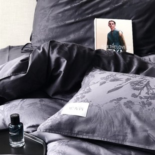 高端100支绵柔k水洗棉四件套提花纯色亲肤被套床单床笠双人四季