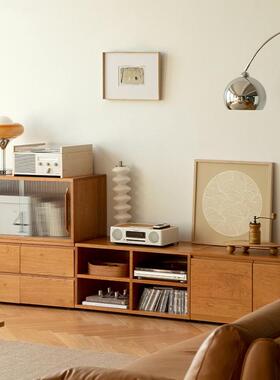 严选原木奶油风樱桃木储物柜书柜落地组合柜客厅实木模块地柜电视