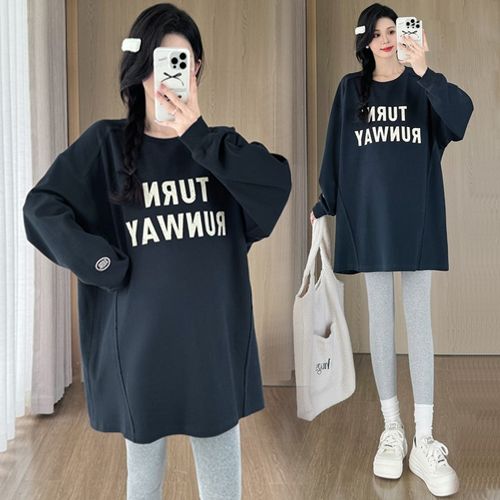 大码孕妇装卫衣秋装宽松中长款时尚t恤裙上衣纯棉显瘦遮屁股200斤