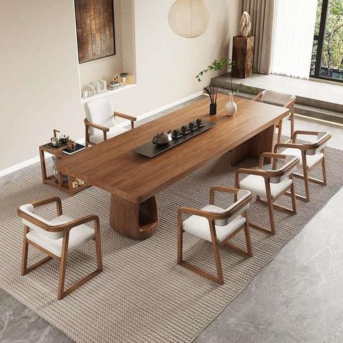 侘寂风实木大板茶桌现p代简约茶室泡茶桌椅组合家用客厅茶台洽谈