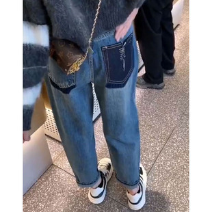 春夏复古显瘦小个子萝卜直筒老爹裤 孕妇梨型身材裤 宽松百搭牛仔裤