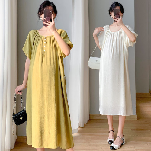 孕妇装夏装时尚简约休闲短袖雪纺连衣裙宽松大码裙子夏季孕妇裙夏