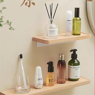 卫生间胡桃木浴室置物架实木一字板墙上壁挂收纳洗手间化妆品隔板