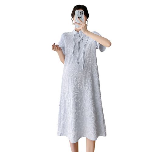 孕妇装夏装时尚民族风改良旗袍短袖提花连衣裙夏季裙子网红孕妇裙