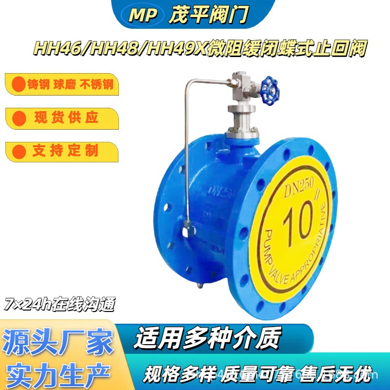 大口径HH49X-10微阻缓闭蝶式止回阀球墨法兰连接流量控制