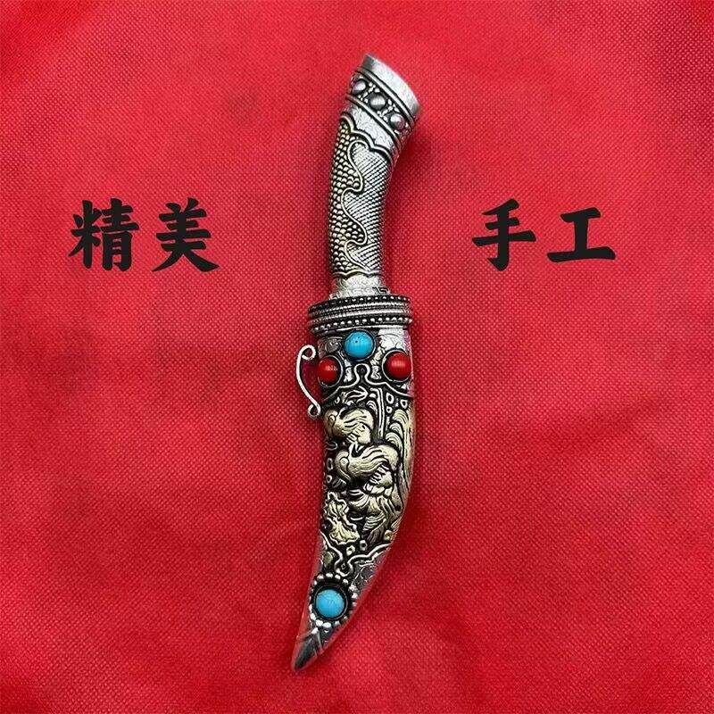西藏藏银纯手工浮雕刻精美龙泉茶刀藏银手工茶刀普洱开茶藏刀收藏