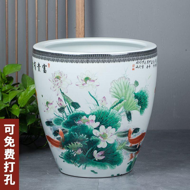景德镇青花陶瓷鱼缸加高款金鱼缸客厅庭院睡莲碗莲荷花乌龟书画缸