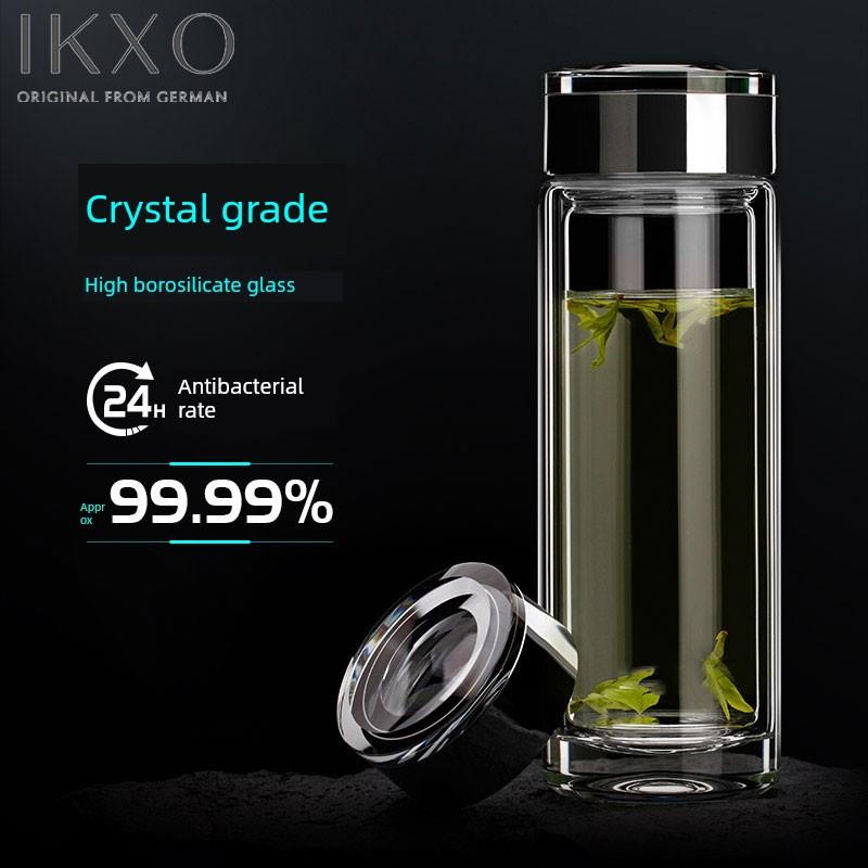 Ikxo高端商务双层耐热玻璃杯男士茶杯便携式汽车水晶杯定制礼品套