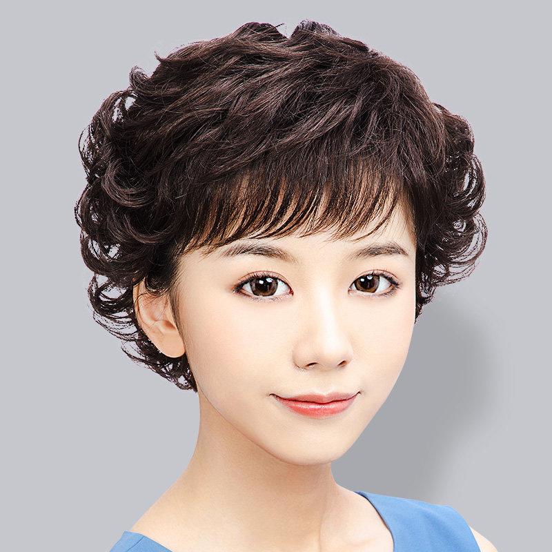 假发短发女中老年妈妈女士真假发夏全真自然头套全真人发丝短卷发