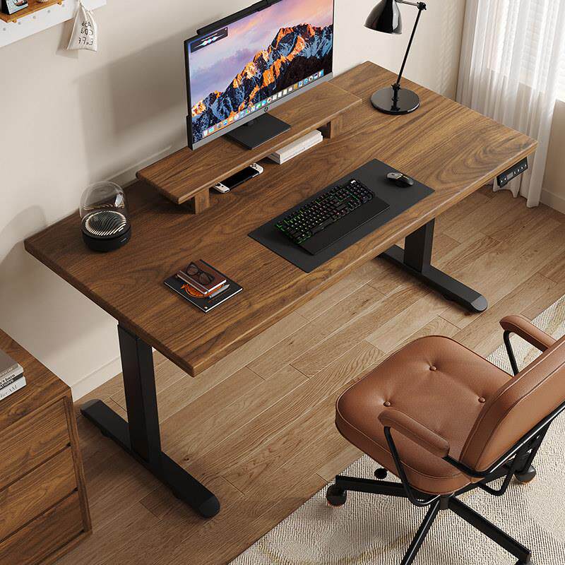 黑胡桃实木电动升降书桌电脑桌双电机智能办公桌工作台学生学习桌
