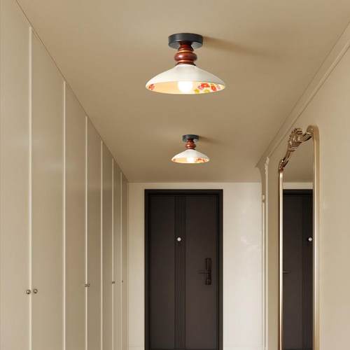 法式中古风过道走廊灯复古侘寂风创意陶瓷花瓣阳台玄关入户吸顶灯