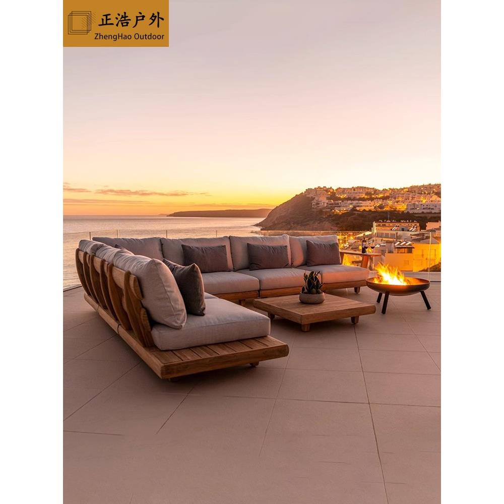 户外柚木沙发庭院花园露天实木户外防腐藤休闲家具组合