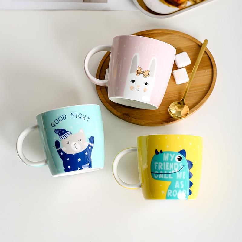 320ml牛奶杯刻度家用可爱水杯儿童宝宝陶瓷马克杯可微波炉热奶杯