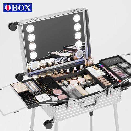 OBOX化妆箱专业跟妆师拉杆箱带灯带镜子化妆师专用铝镁合金工具箱