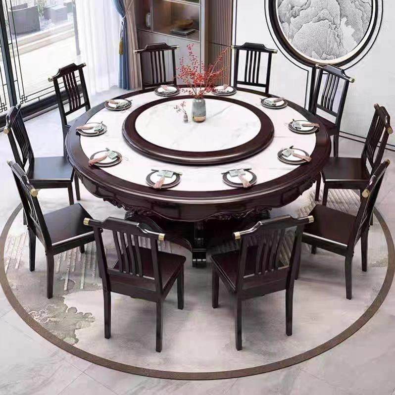 新中式全实木岩板火锅餐桌带电磁炉带转盘大理石家用圆桌雕花饭桌,住宅家具,岩板餐桌,淘宝优惠券,粉丝福利购,淘宝优惠卷