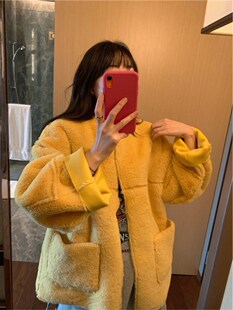 韩国东大门秋冬新款减龄黄色毛绒绒托斯卡纳皮毛一体上衣皮草外套