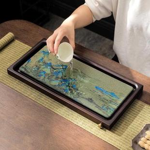 吸水茶盘陶瓷干泡台小型家用轻奢现代长方形托盘储水沥水排水茶台