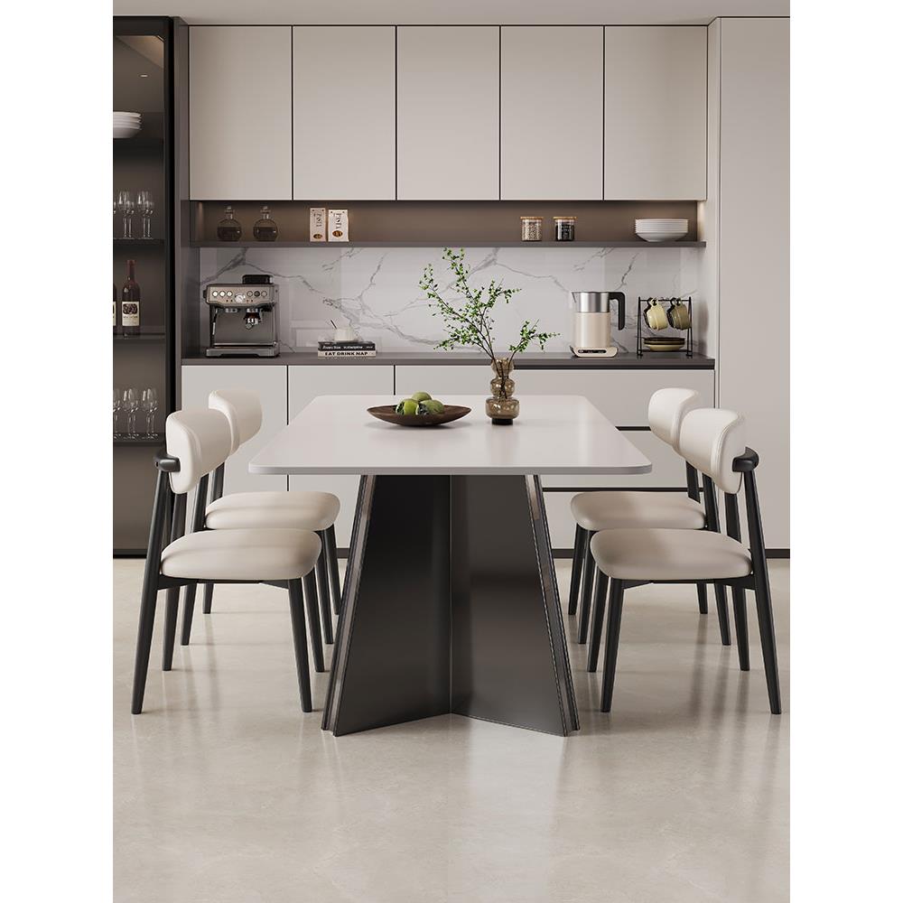 岩板餐桌椅2025新款家用小户型饭桌纯白轻奢现代简约长方形桌子