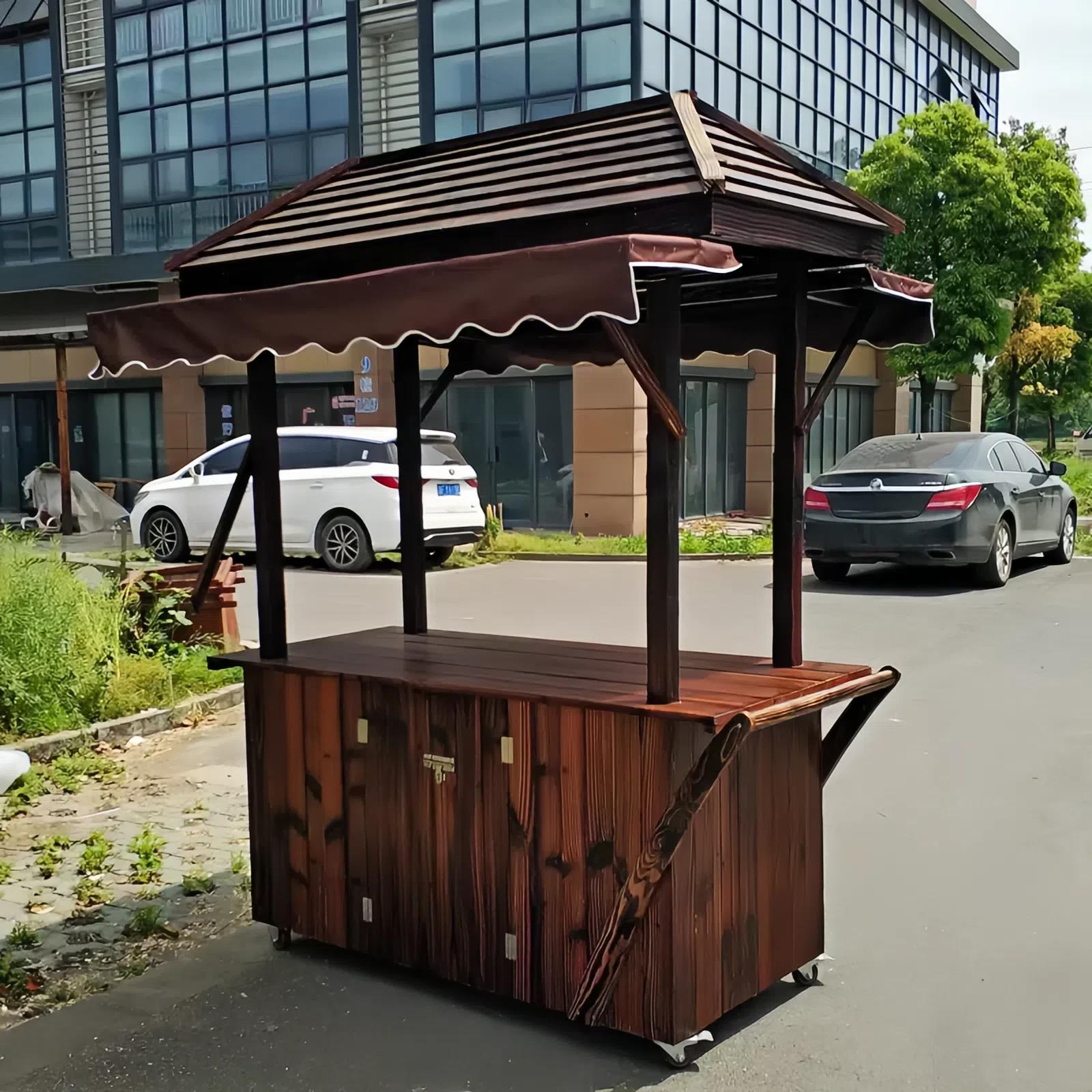 防腐木移动摊位售货车商场促销仿古售卖车夜市花车冰粉摆摊小推车