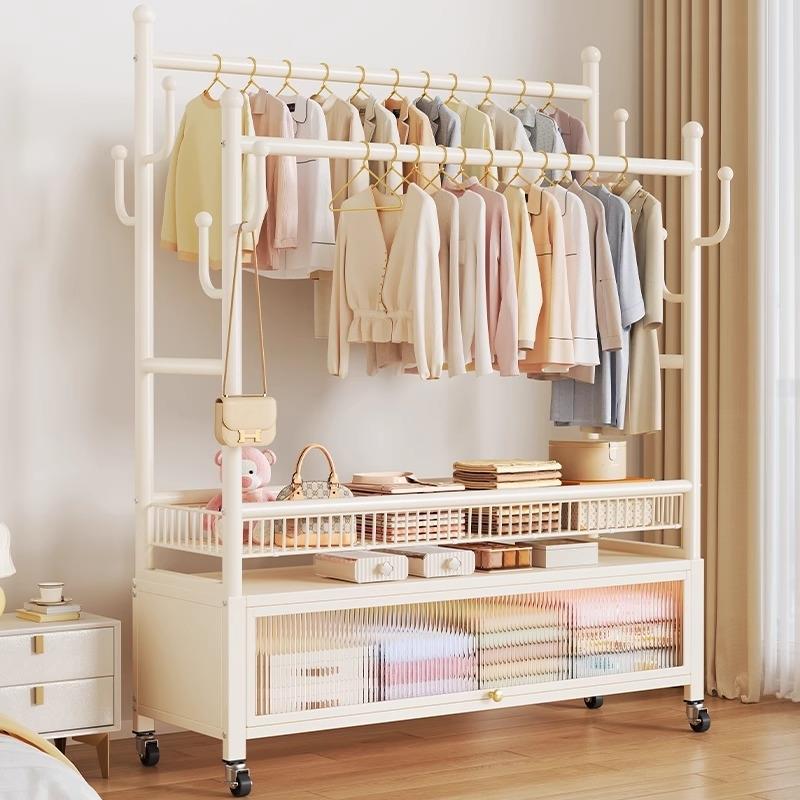 卧室落地加粗衣服架子家用简易衣帽架客厅阳台晾晒移动衣架