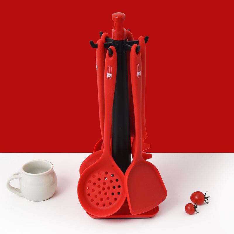 红色新年款 矽胶厨具7件套 胶铲不沾锅专用锅铲耐高温烹饪套装K