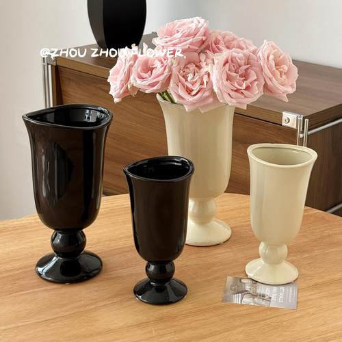 原创设计法式中古陶瓷花瓶摆件客厅插花高级感轻奢覆古餐桌装饰品