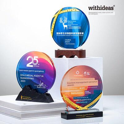 圆形水晶奖杯定制优秀商店个人团队奖大理石实木奖章