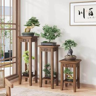 鱼缸承重底座托架托盘实木花架子落地摆花凳子覆古新中式花盆摆件