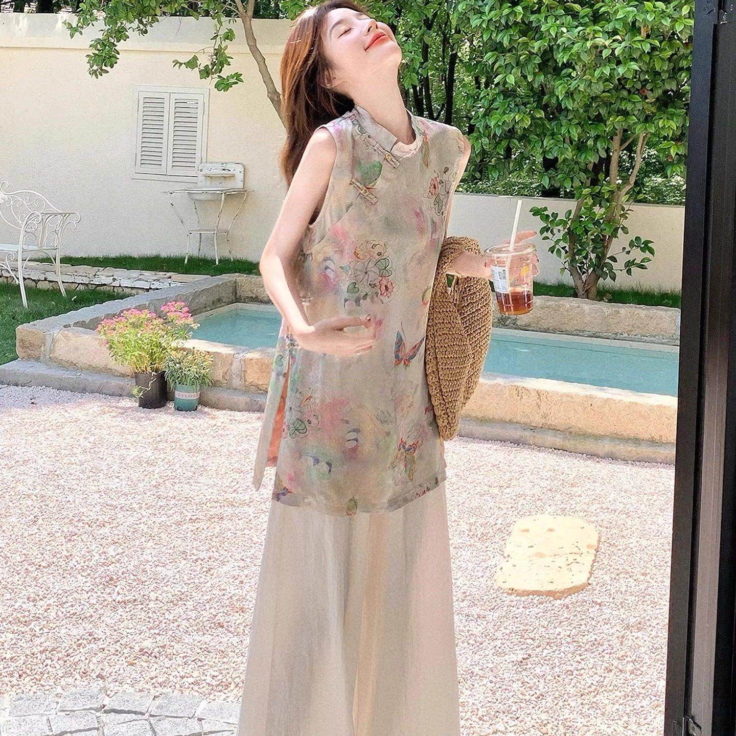 新中式国风轻奢睡衣女夏2025新款古风气质休闲 上衣裤子套装家居