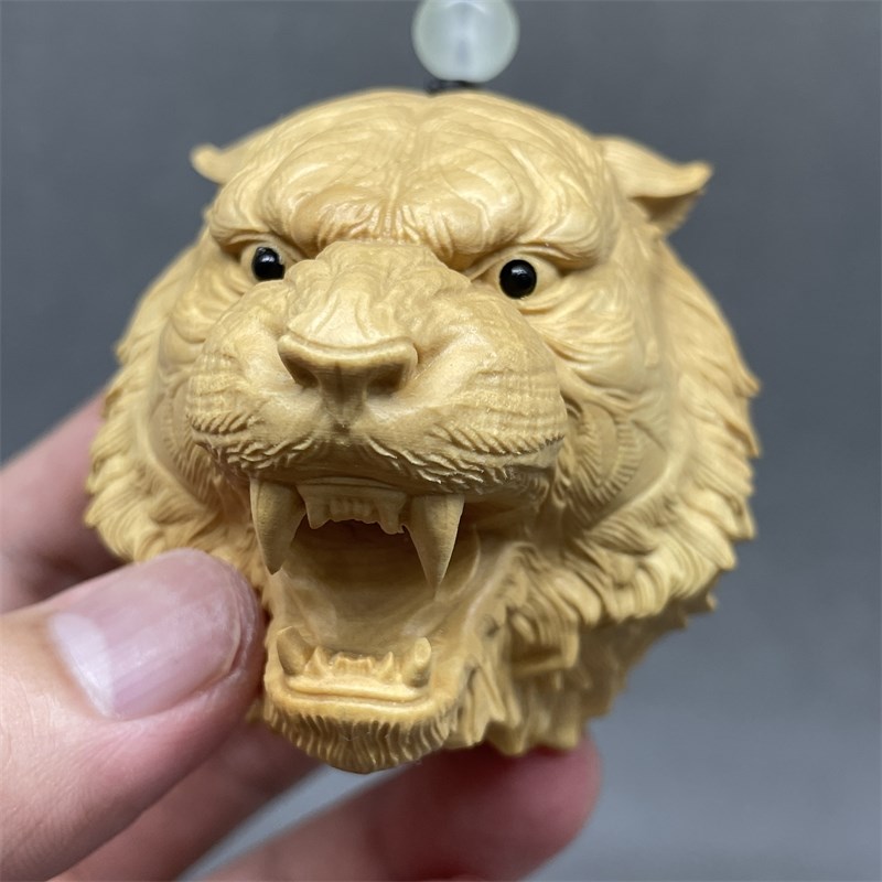小叶黄杨木雕刻老虎头文s玩手把件实木质男士随身盘玩生肖动物挂