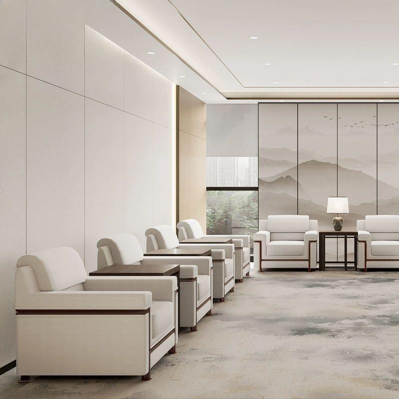 新中式实木单人会议沙发贵宾接待室办公会客区现代简约商务洽谈椅