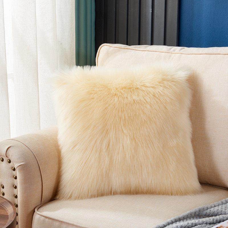 米黄色方形纯色羊毛抱枕婚庆礼物靠枕汽车沙发腰垫长毛绒靠垫定做,居家布艺,靠垫/抱枕,淘宝优惠券,粉丝福利购,淘宝优惠卷