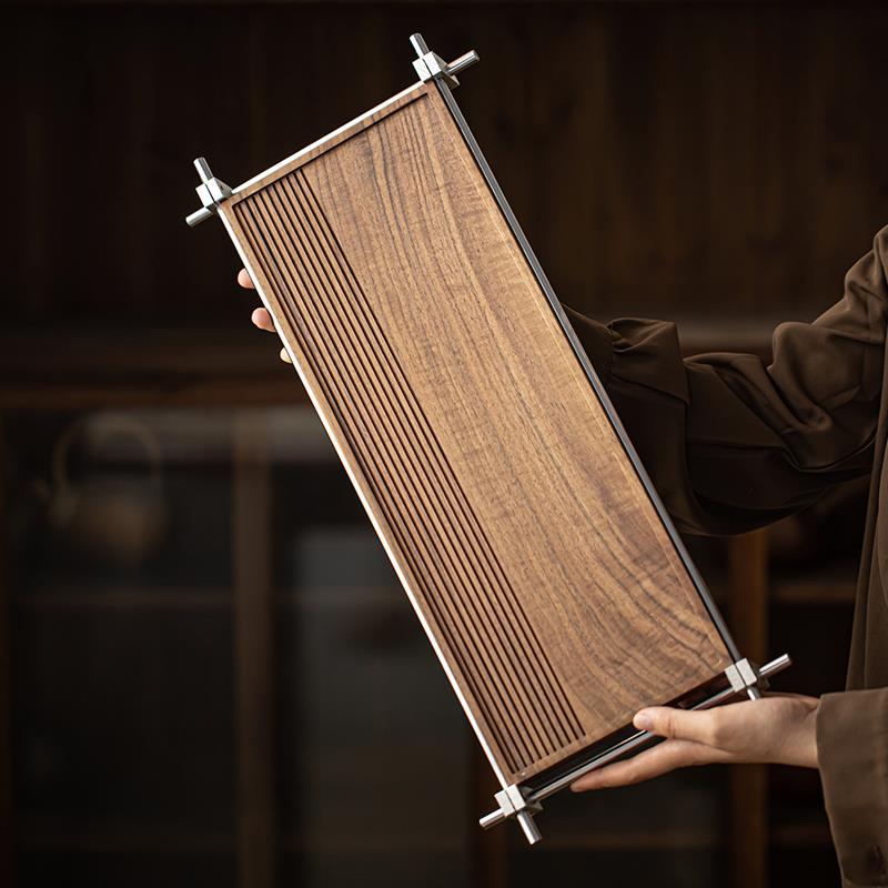 画续光釉胡桃木干泡盘家用高颜值实木茶盘功夫茶具小茶台干泡茶盘