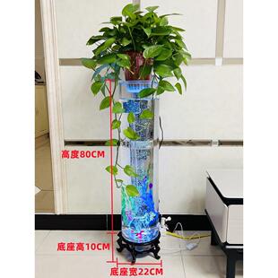 大小圆柱形鱼缸客厅加厚超白玻璃金鱼缸桌面灯无声氧合鱼缸景观