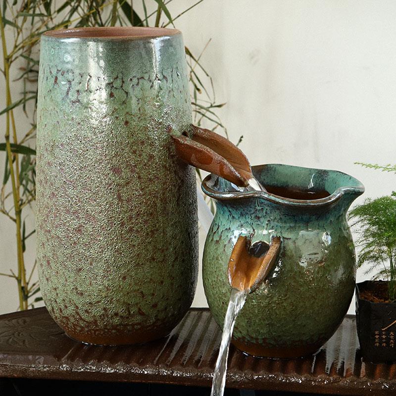 瀑布造景流水摆件循环水全套陶瓷陶罐阳台养鱼过滤器古法生态鱼缸