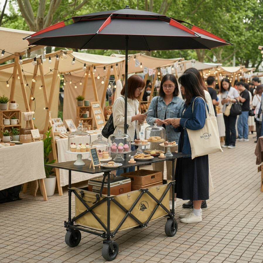 摆摊小推车露营车可升降桌子大伞夜市小吃车大容量地摊车超大号