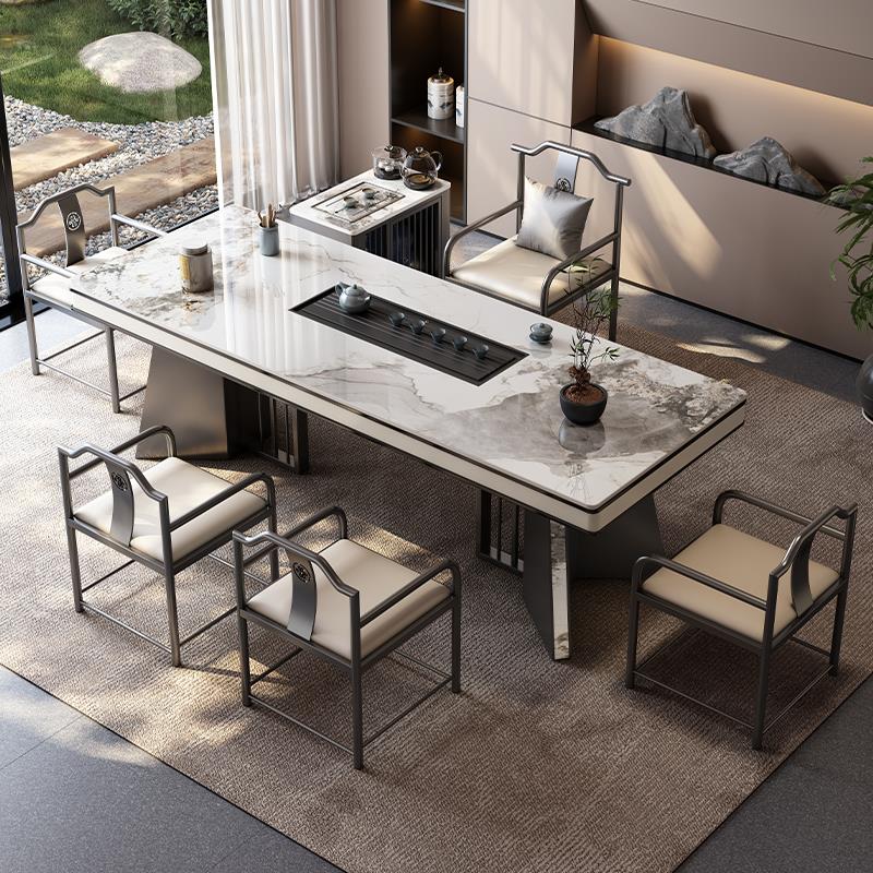 现代轻奢岩板茶桌椅组合烧水壶一体高端办公室家用阳台简约泡茶台