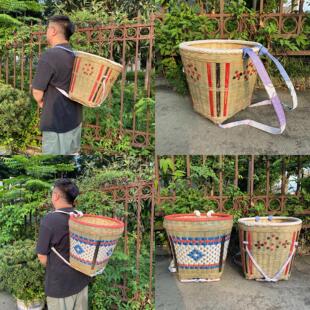 纯手工编织竹编背篼大人竹蔑竹篓背框收纳筐舞蹈道具小背篼夹背儿