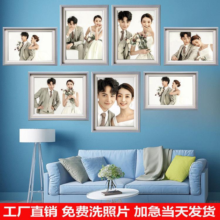 简约客厅沙发装饰画照片墙创意组合婚纱照相框放大挂墙背景墙制作