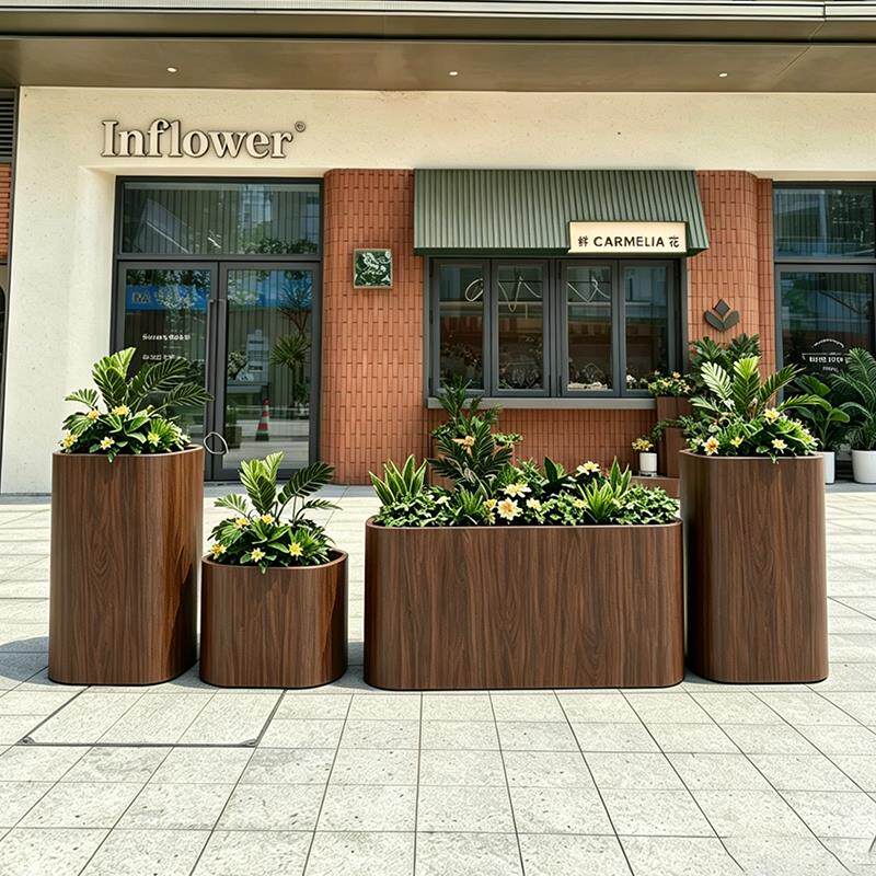 户外木纹色花箱组合门店外摆隔断种植箱餐饮店防腐防锈花槽花坛