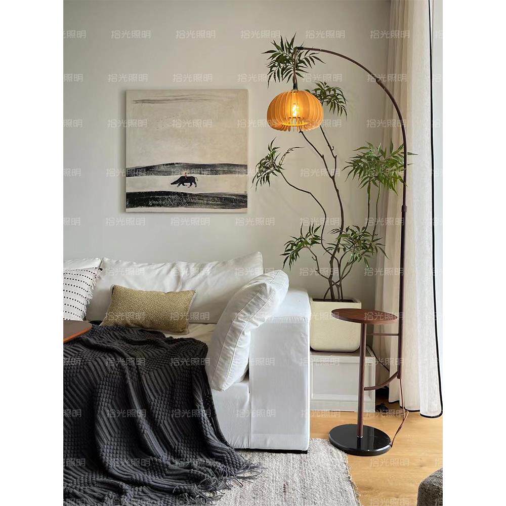 法式覆古置物架一体落地灯2025新款客厅沙发立式钓鱼灯卧室氛围灯