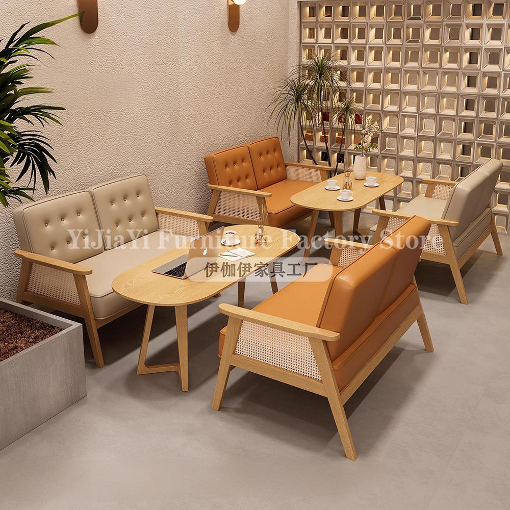 咖啡厅桌椅组合烘焙店休闲区沙发奶茶店实木座椅书吧甜品餐厅卡座