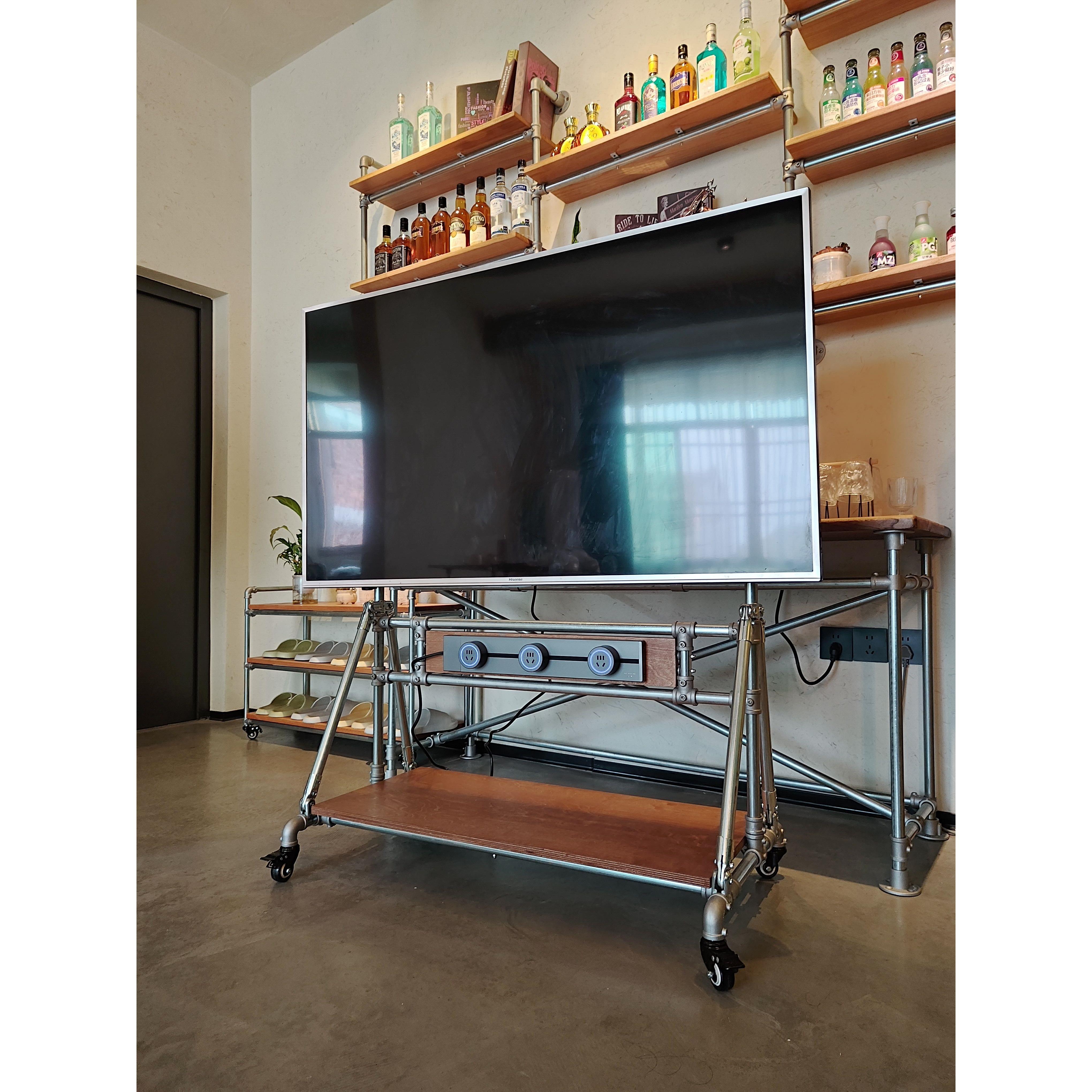 中古工业风移动电视支架加粗钢管海洋洞洞板2寸万向轮海洋板带轮