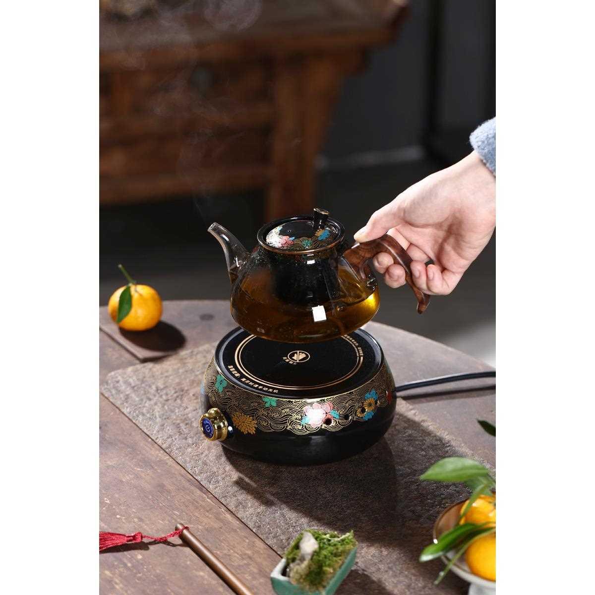 中式家用耐高温玻璃茶壶圆形电陶炉室内全套煮茶器电热煮茶炉茶壶