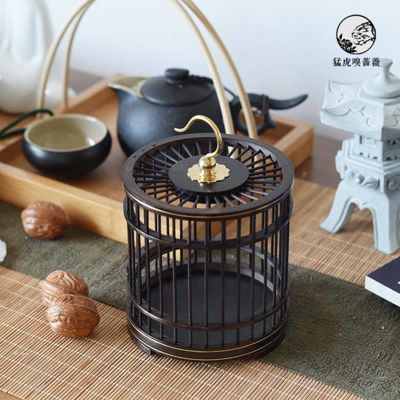 新中式木质金属迷你小鸟笼茶室茶桌客厅玄关房间软装饰品托盘摆件