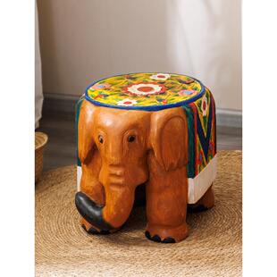 泰国创意大象凳子原木墩子实木矮凳花架子家用客厅动物坐凳换鞋凳