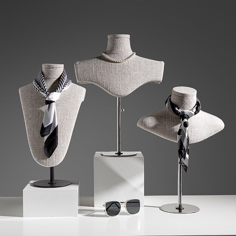 竹节麻围巾展示架颈部模特丝巾项链珠宝首饰品陈列展示模特道具