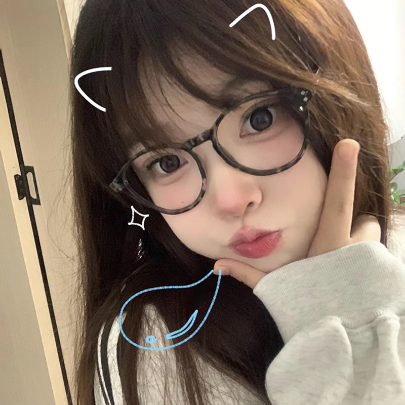韩系甜妹风防f蓝光早八素颜眼镜女圆形大脸显瘦可配度数眼镜框